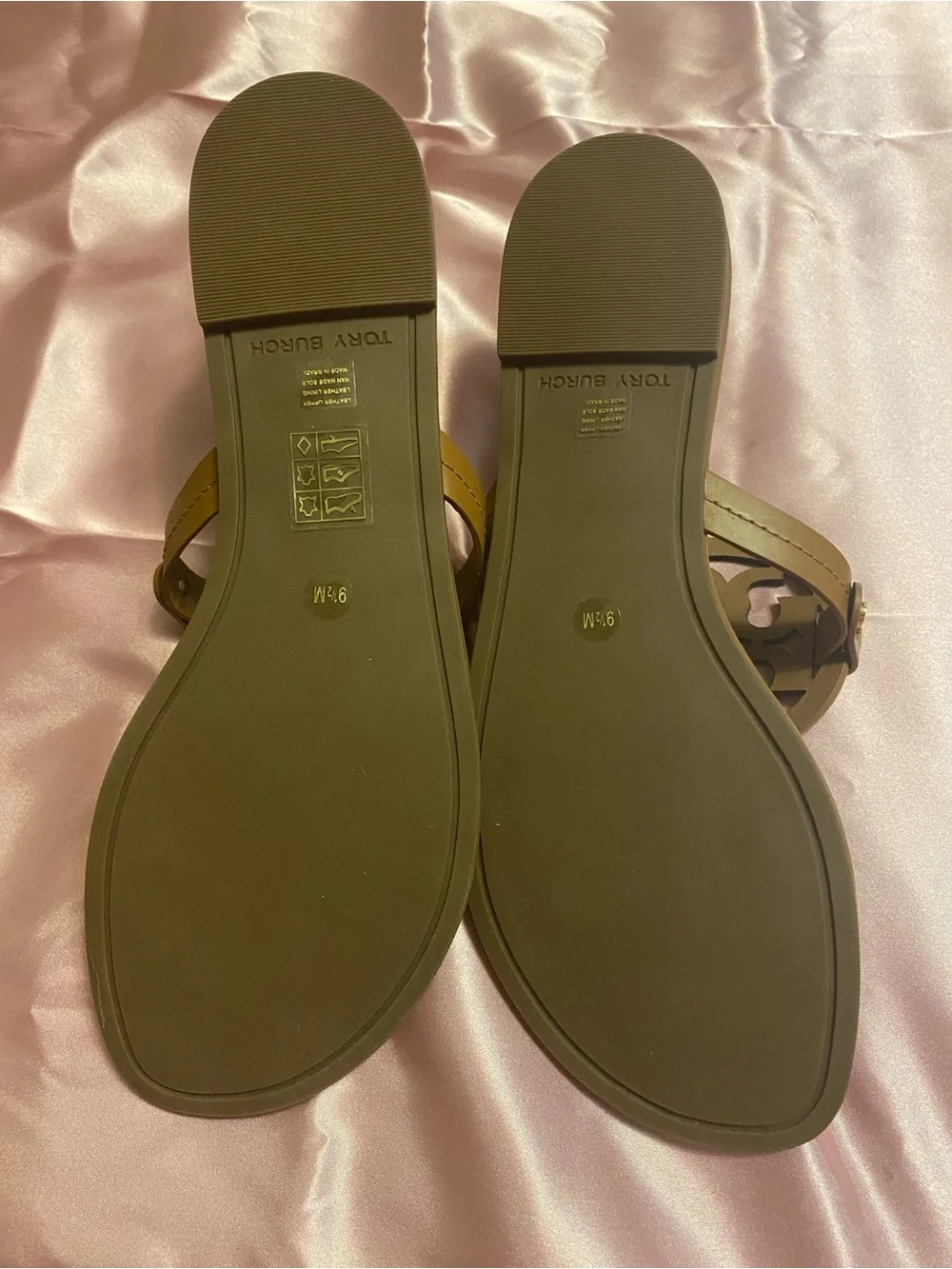 Tory Burch Olive Brown Logo Thong Sandals